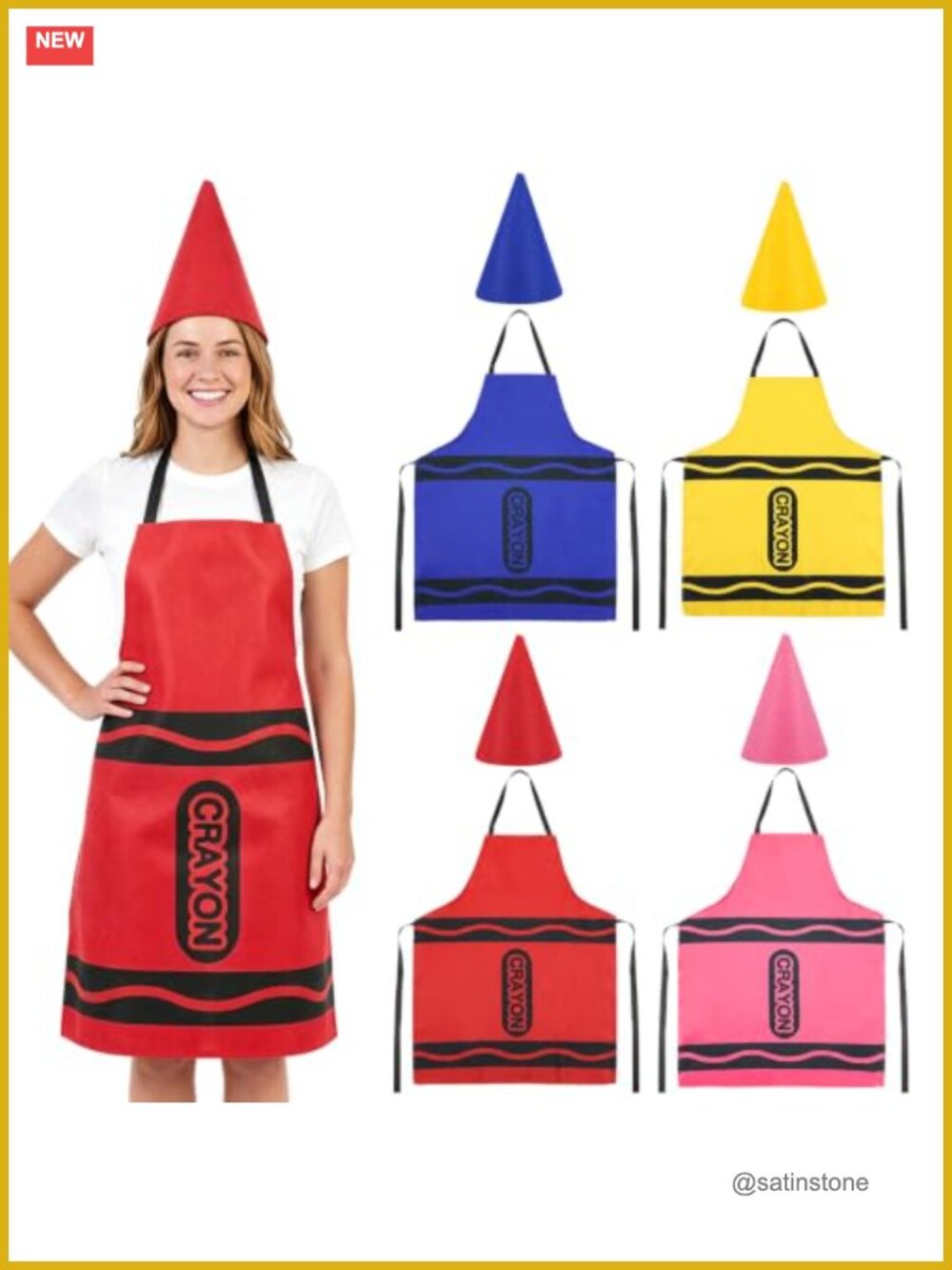 Crayon Costume Set 4 Nylon Apron Felt Cone Hats Adult Group Halloween